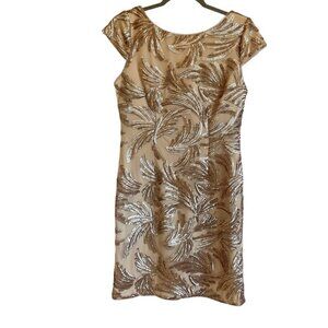 Adrianna Papell Gold Sequin Party Sheath Dress | Size 6